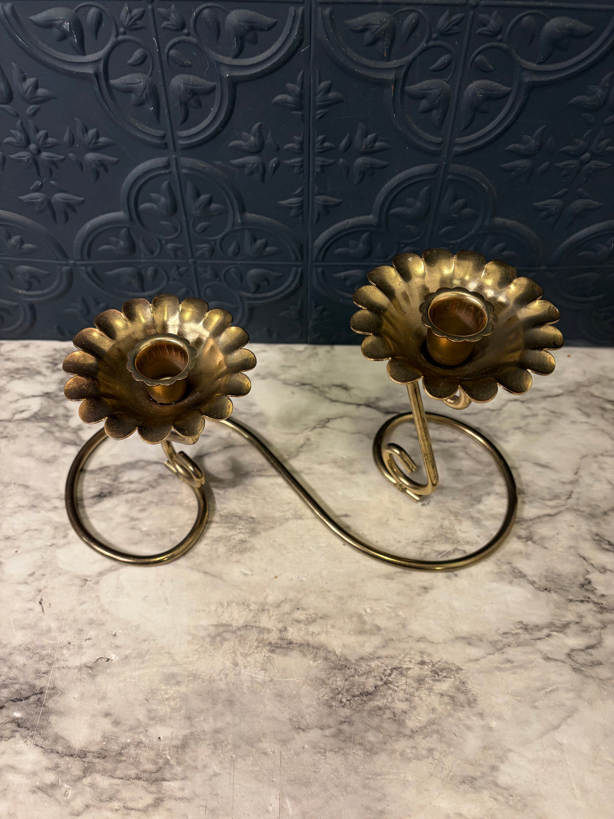 Double Brass Swirl and Candle Holder