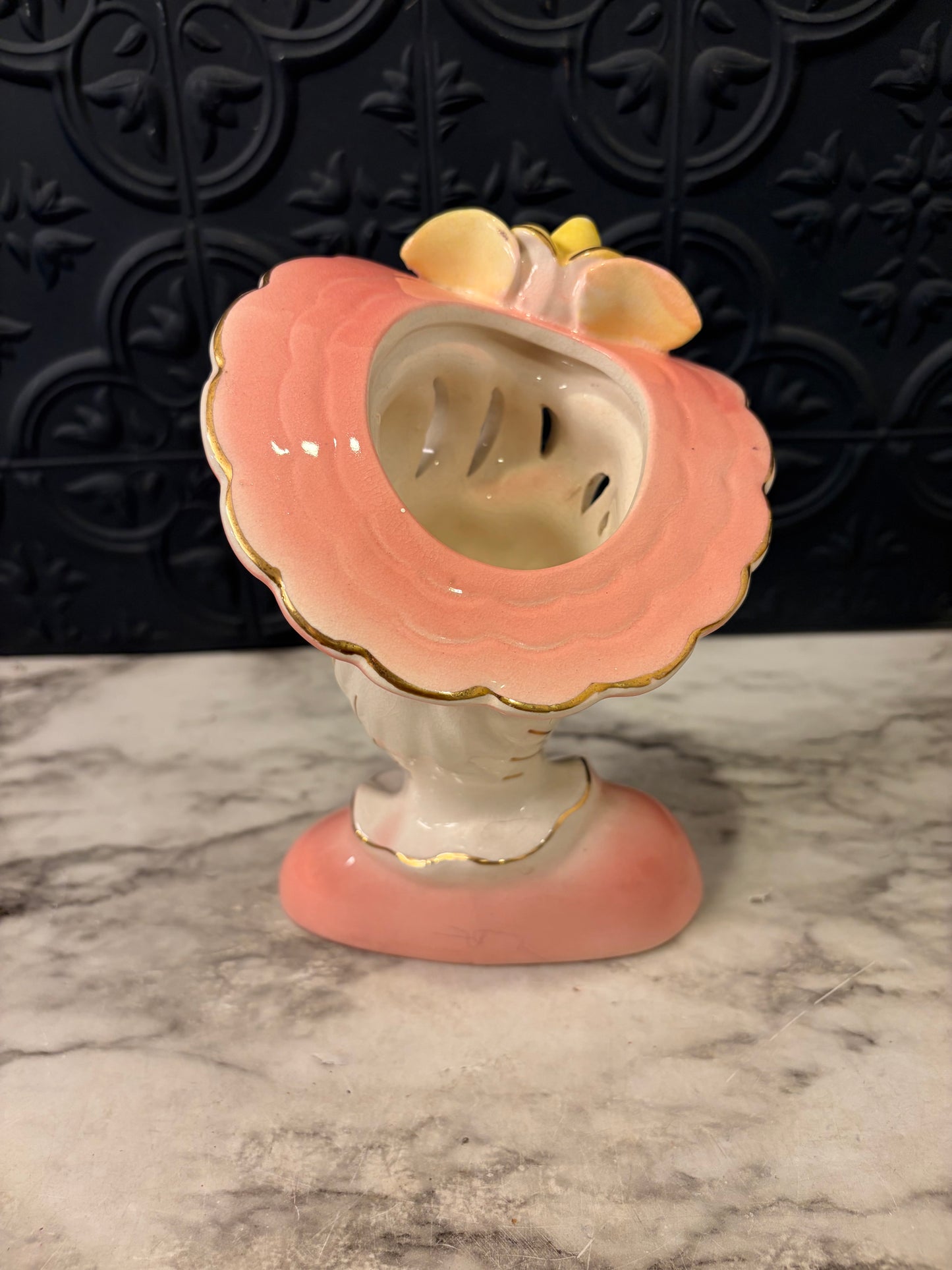 Napcoware Lady Head Vase Pink Scallop hat and top