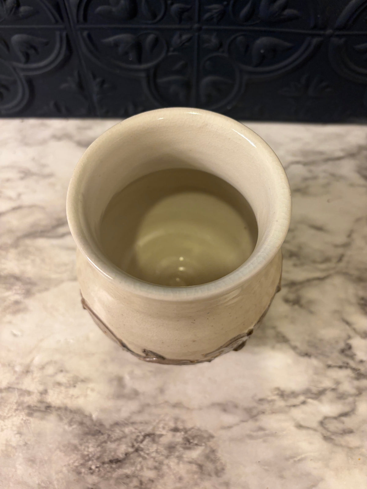 Studio Pottery Bowl Cream with Brown Swirl at bottom