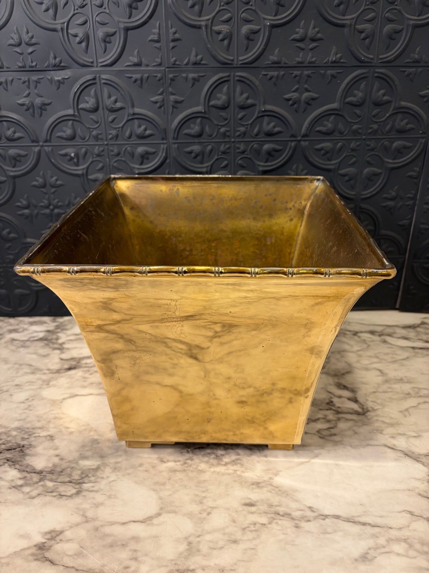 Solid Brass Fluted Square Planter 8" Tall