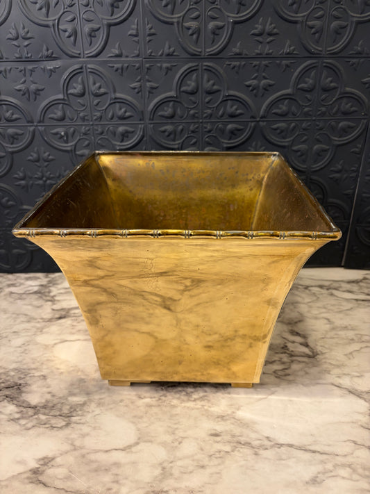 Solid Brass Fluted Square Planter 8" Tall