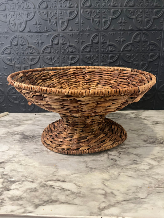 Woven Wicker Pedestal Bowl