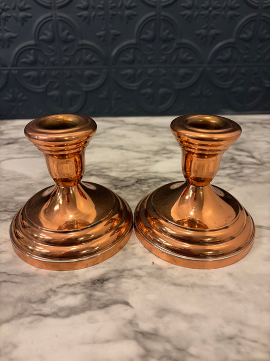 FB Rogers Silver plate Copper set of 2 candle holders