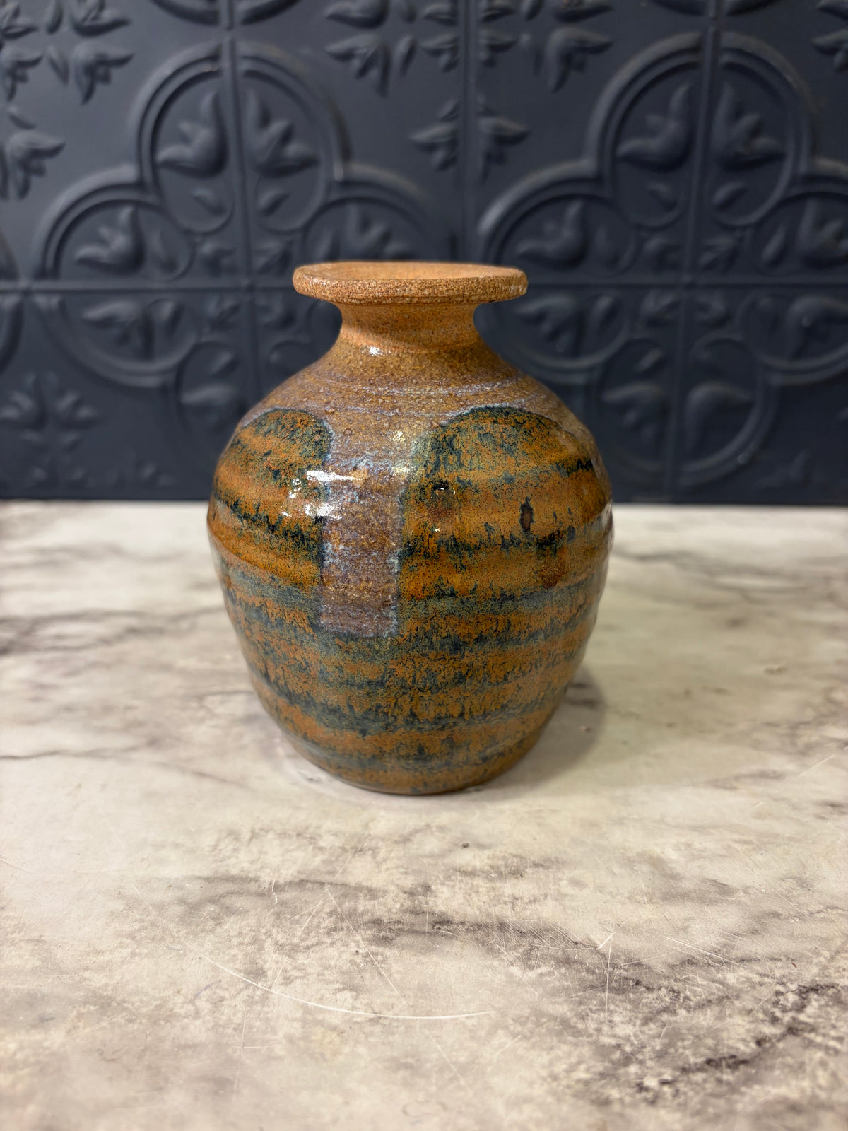 3.75" Studio Pottery Bud Base Brown and Green