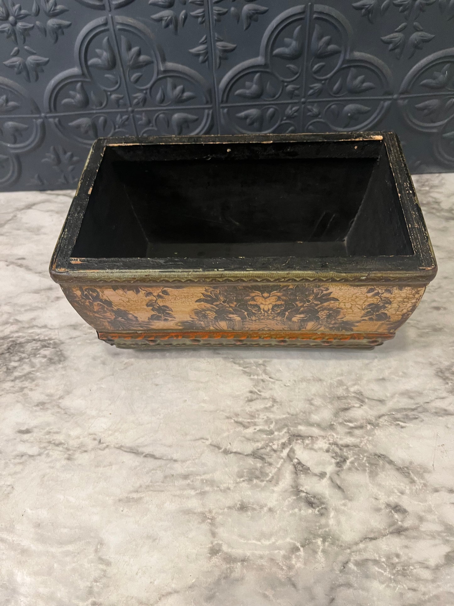 Rectangle Wood Planter with floral Motif
