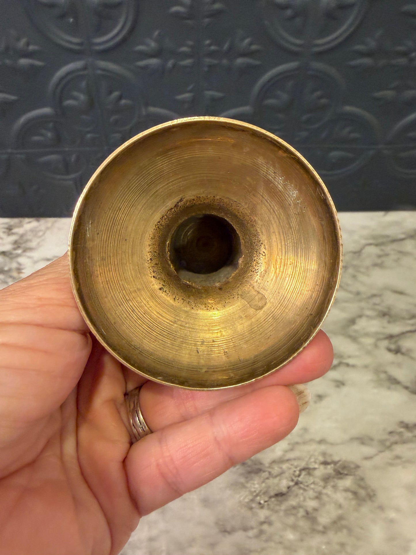 Brass Pedestal Etched Bowl Small