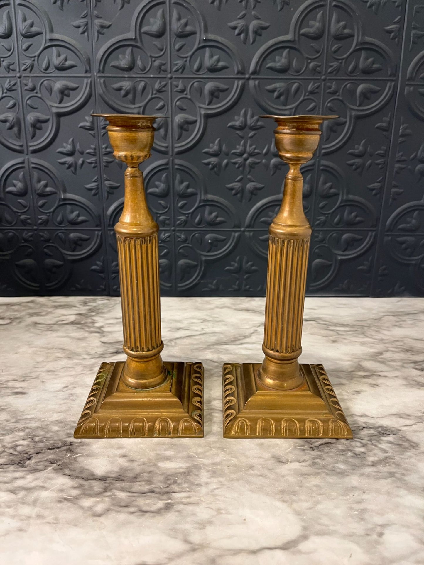 Ribbed Pillar Style Candle Holder  x 2