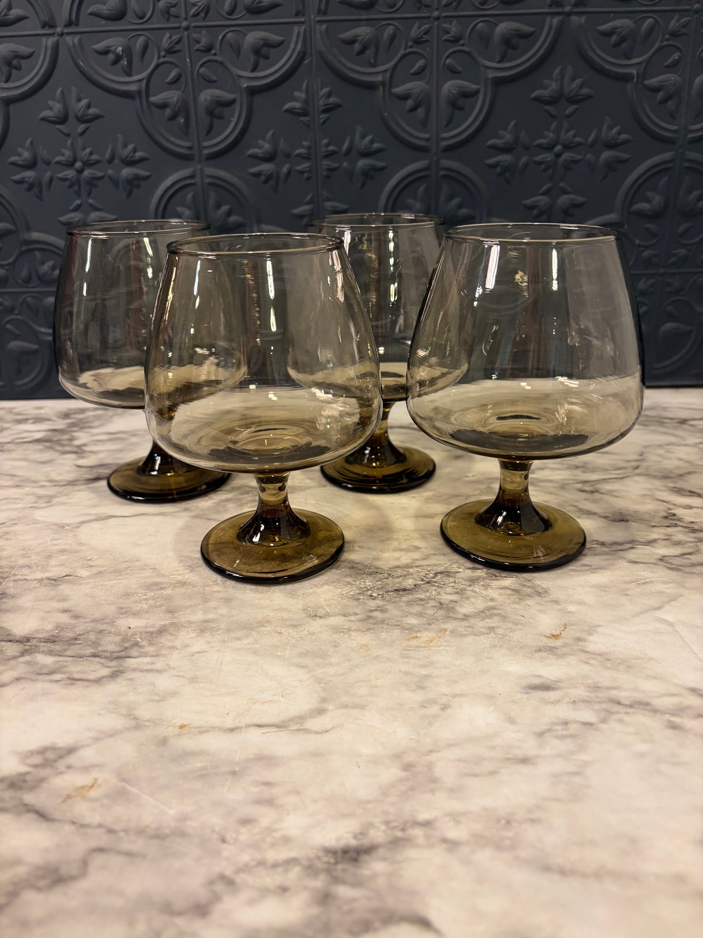 Set of 4  Smokey Glass Brandy Sniffer