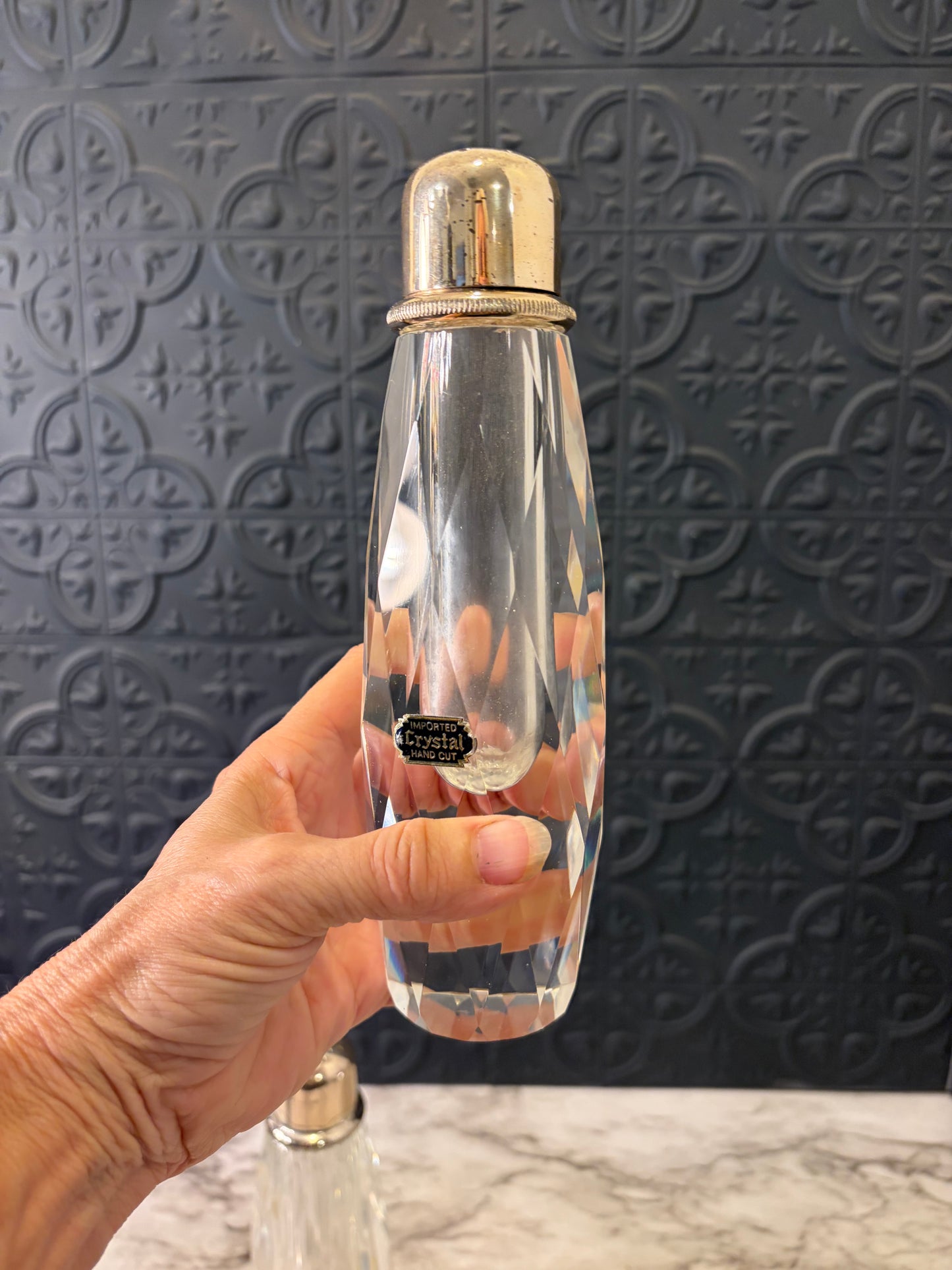 Heavy Crystal Cut Glass Salt and Pepper Shakers