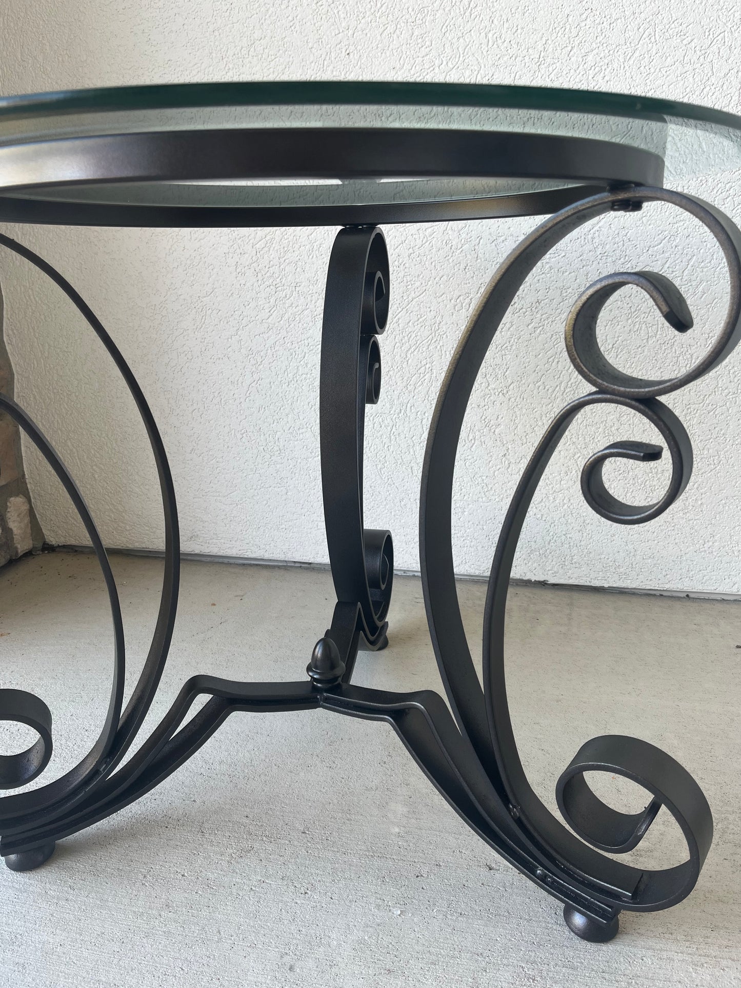Round Black Metal Table with Glass