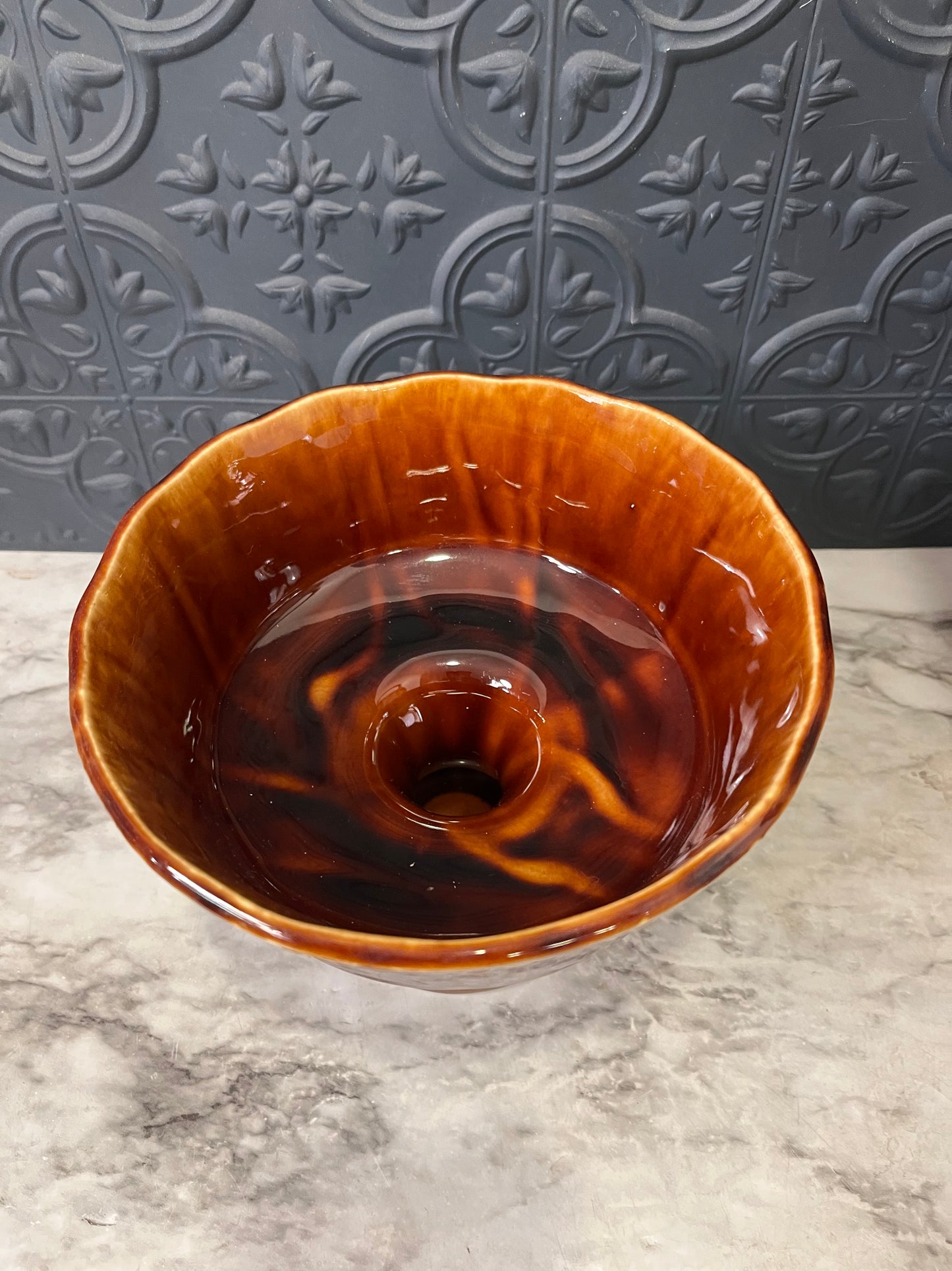 USA Brown Pedestal Pottery Bowl