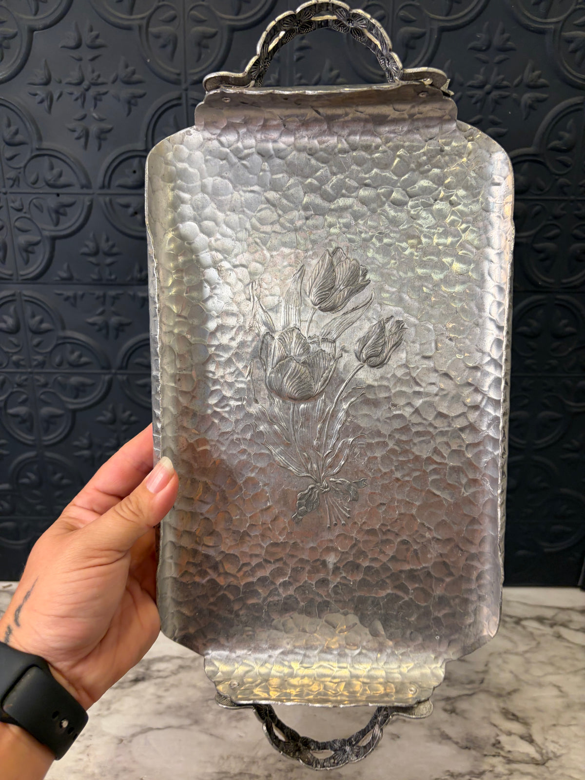 Hand Wrought Creations by Rodney Kent Hammered Aluminum Tray Pattern 420