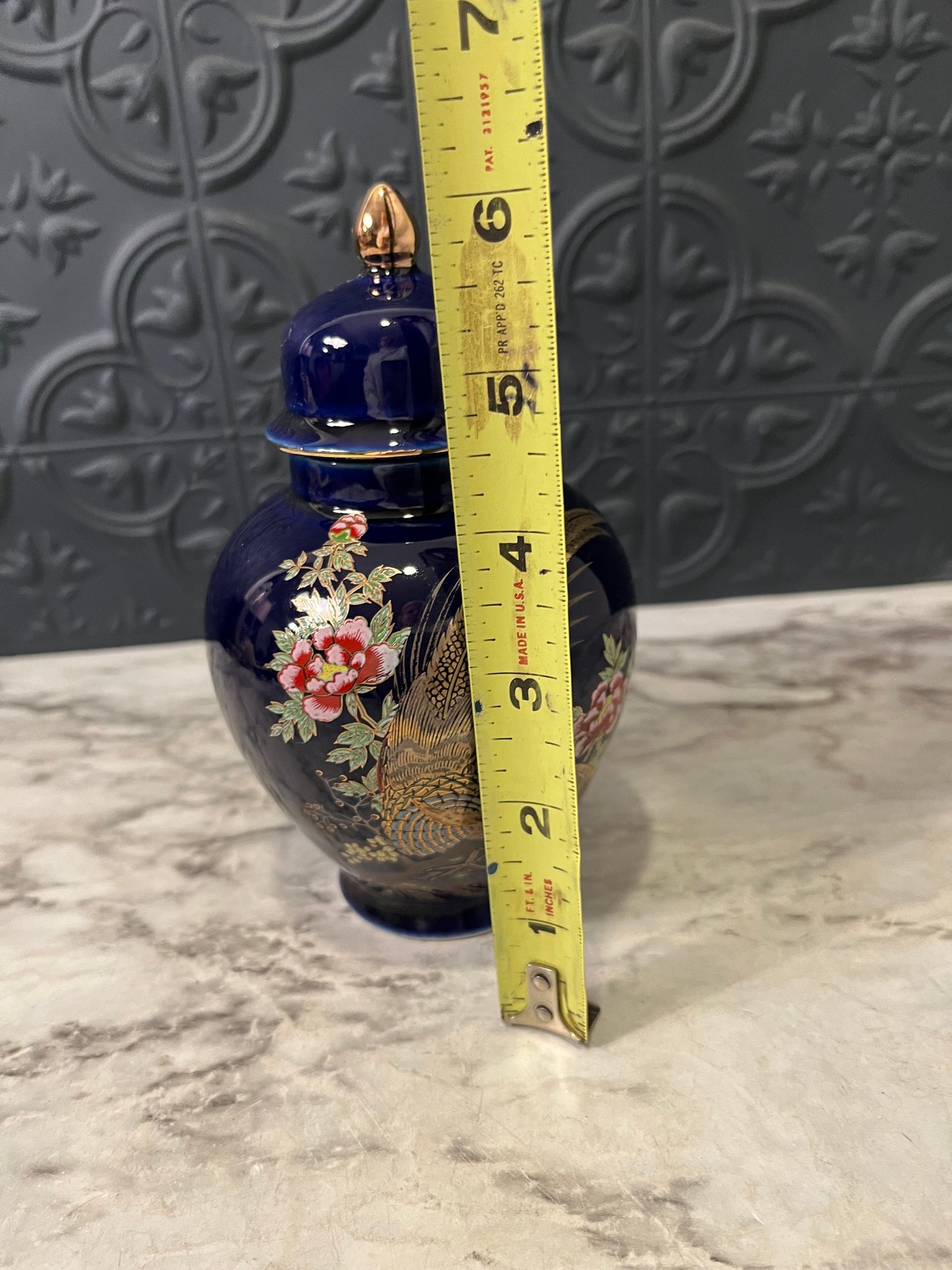 Blue Ginger Jar with Pheasants 6"