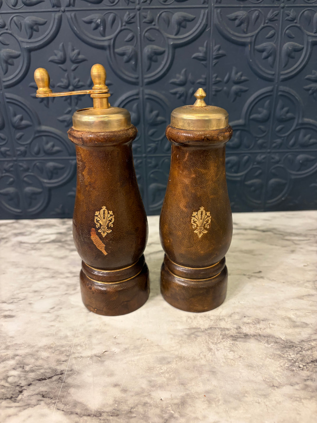 Leather Wrapped Salt and Pepper Shakers AS IS