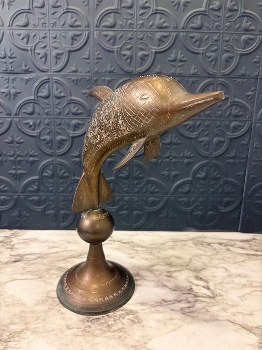 Etched Brass Dolphin  on Stand
