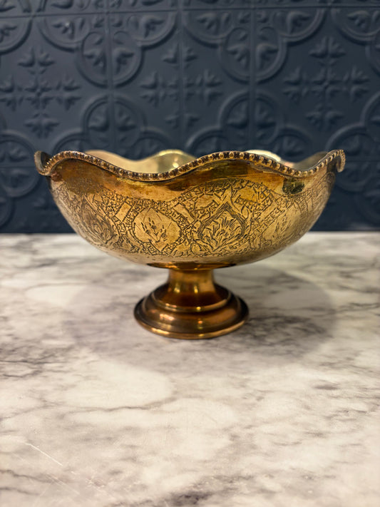 Middle Eastern Brass Pedestal Bowl with Engraved design