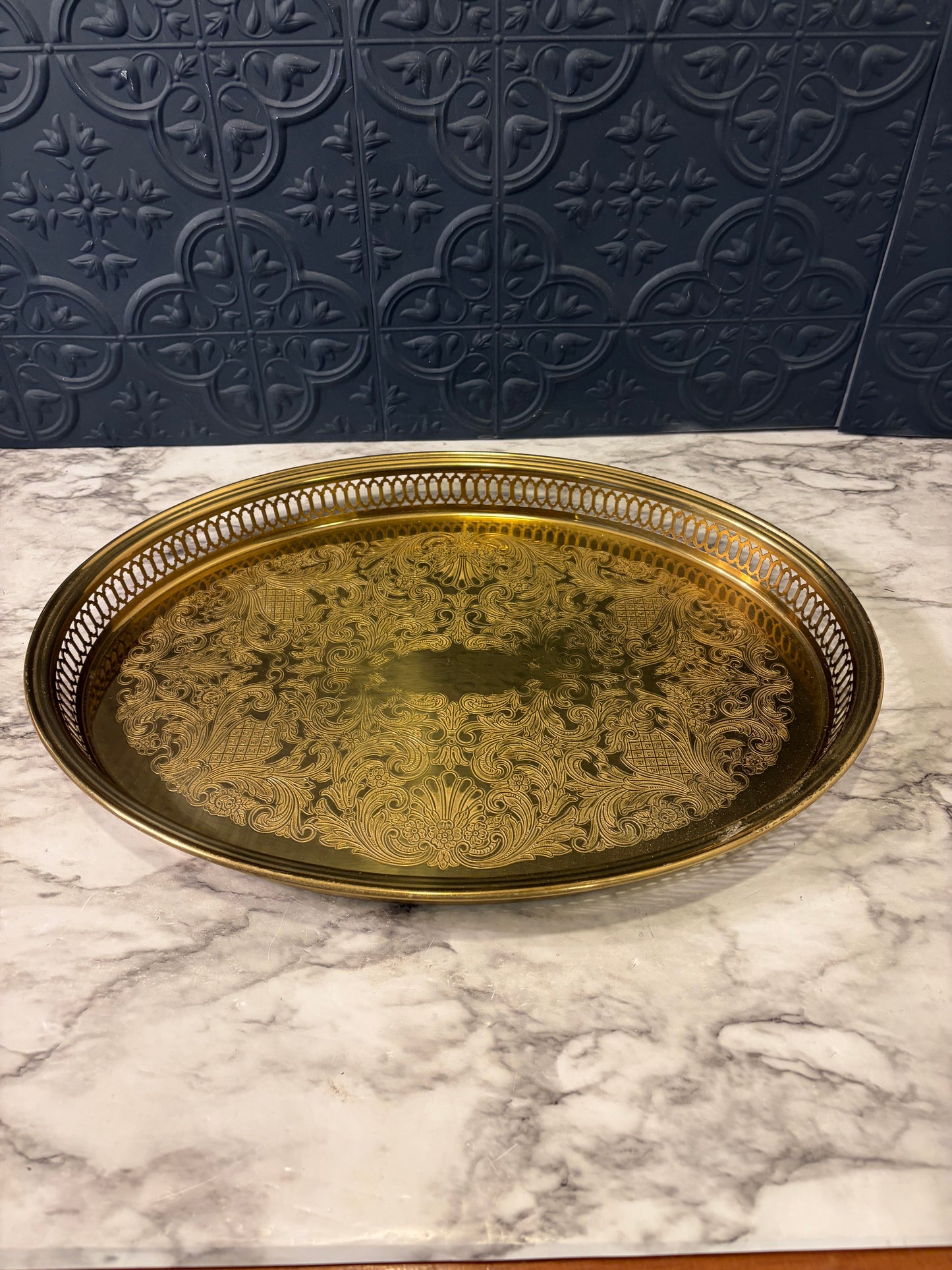 Brass 16" Etched Round Tray