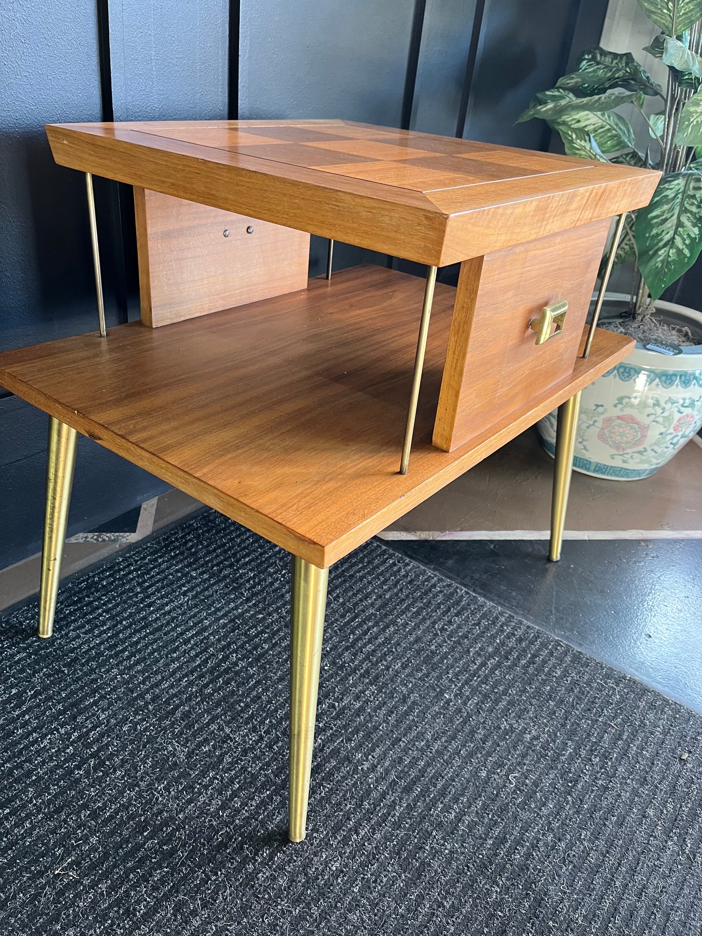 Mid Century Lane Side Table with Faux Drawer