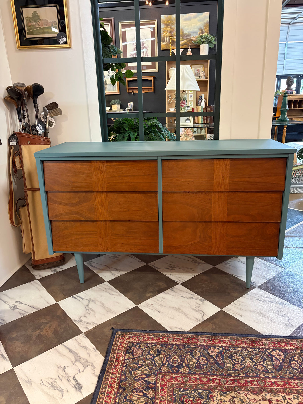 6 Drawer MCM Dresser with Top Painted River Rock