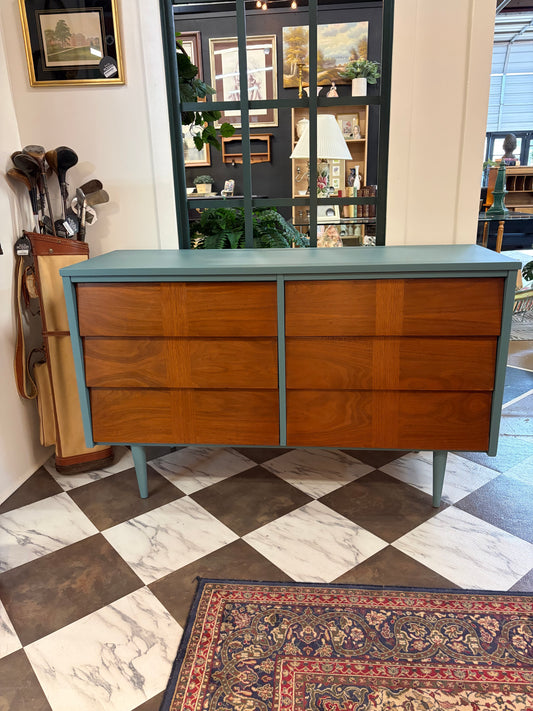 6 Drawer MCM Dresser with Top Painted River Rock