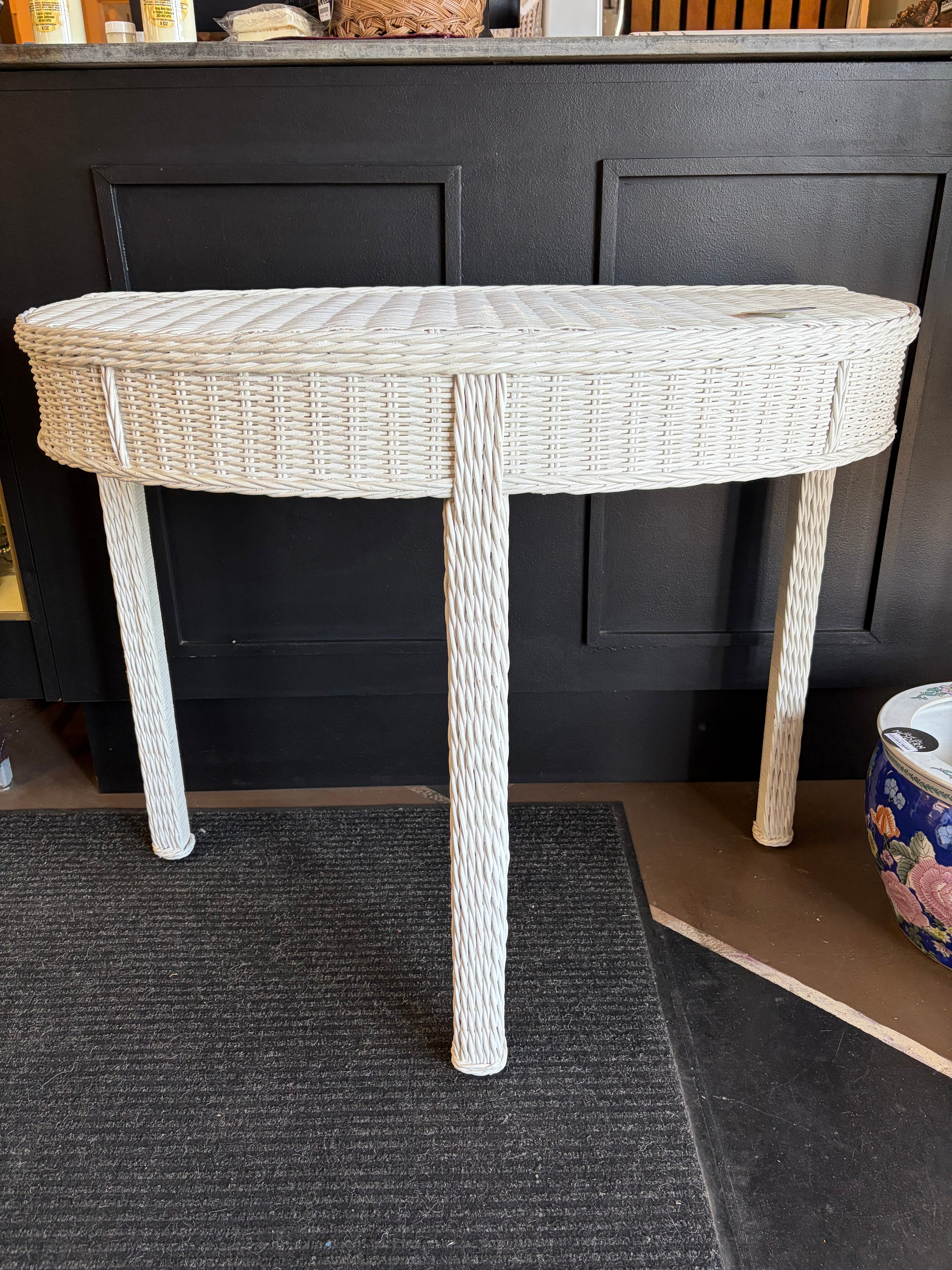 White Wicker Half Round Table – Make Me Modern Decor