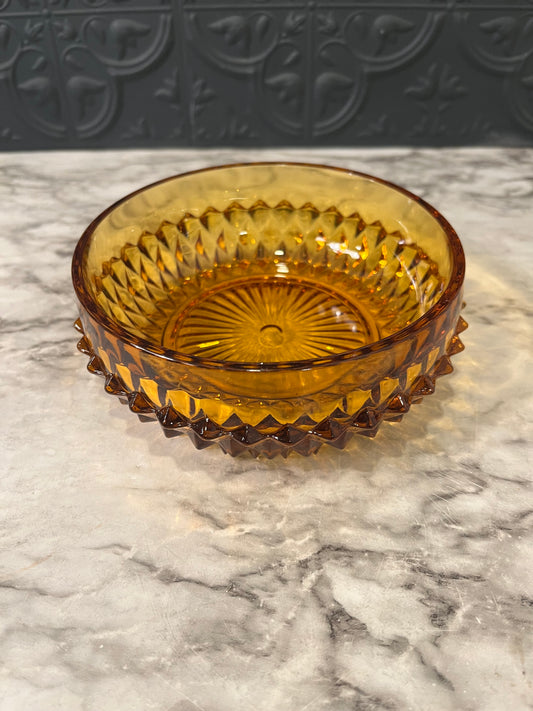 Amber Indiana Glass Diamond Point Bowl