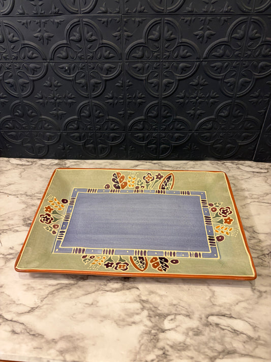 Glazed Pottery Tray 15" Blue and Green