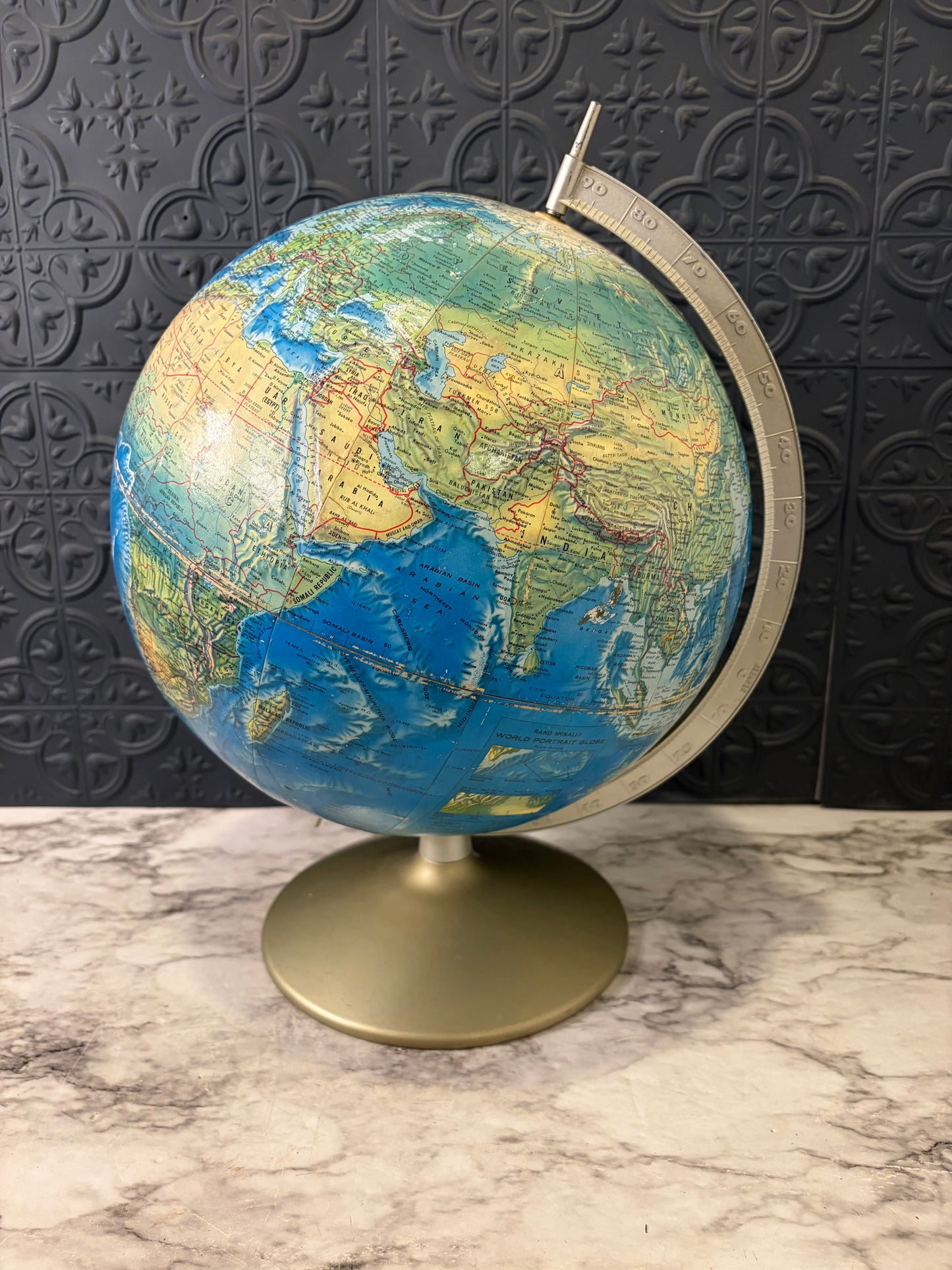 Rand Mcnally World Portrait Globe Silver tone Base