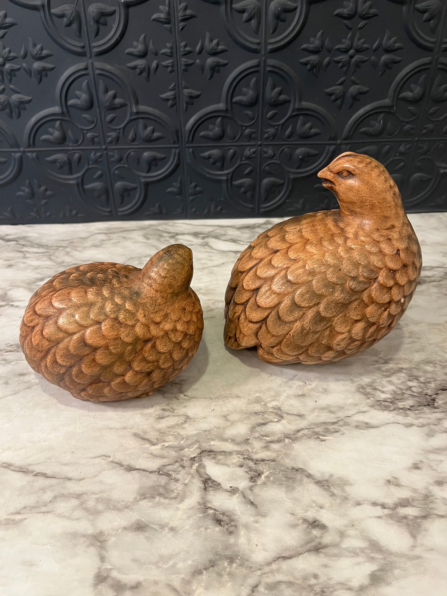 Brown ceramic quail set x2