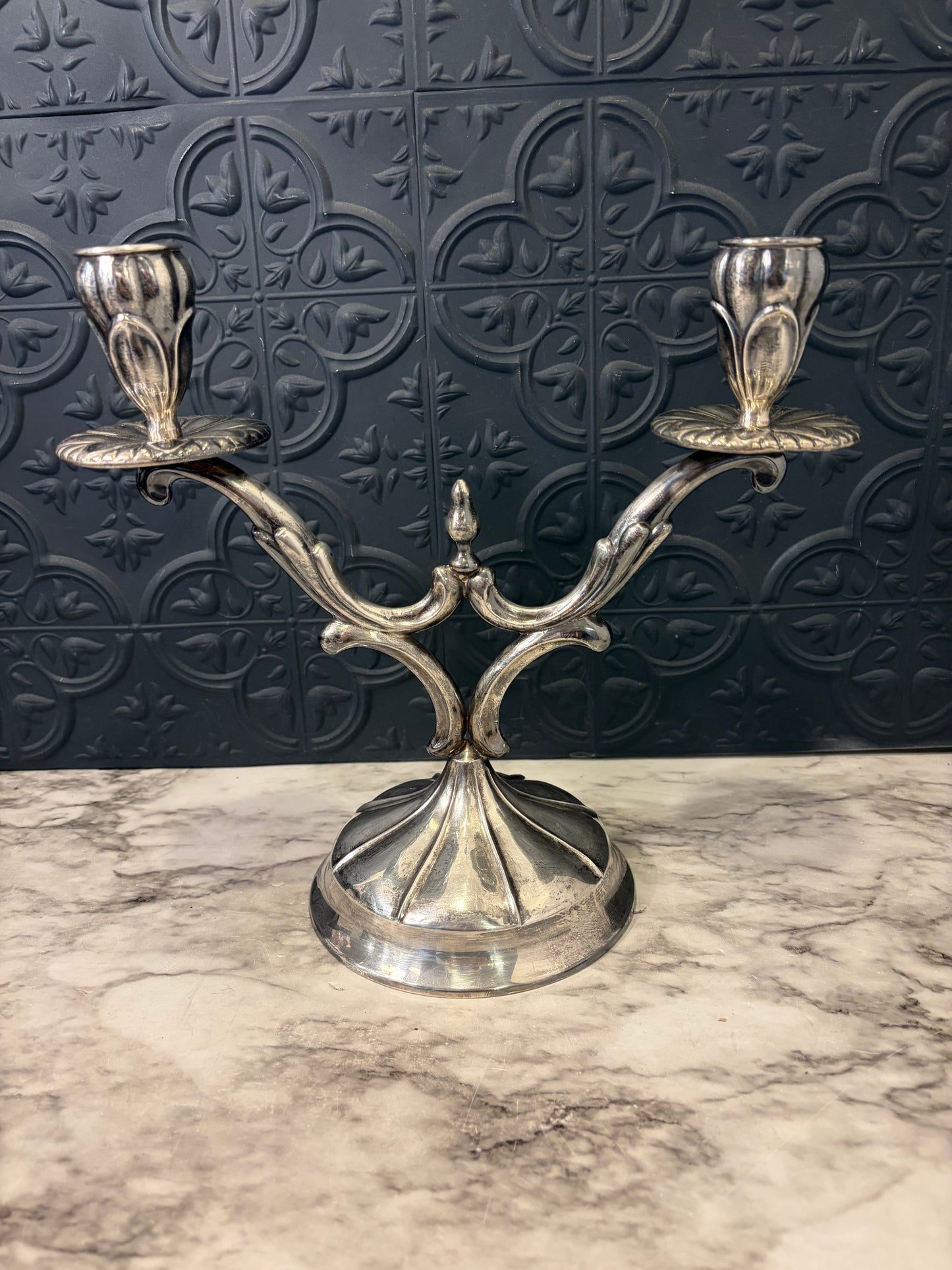 Madhur Silver Plate Two Arm Candelabra