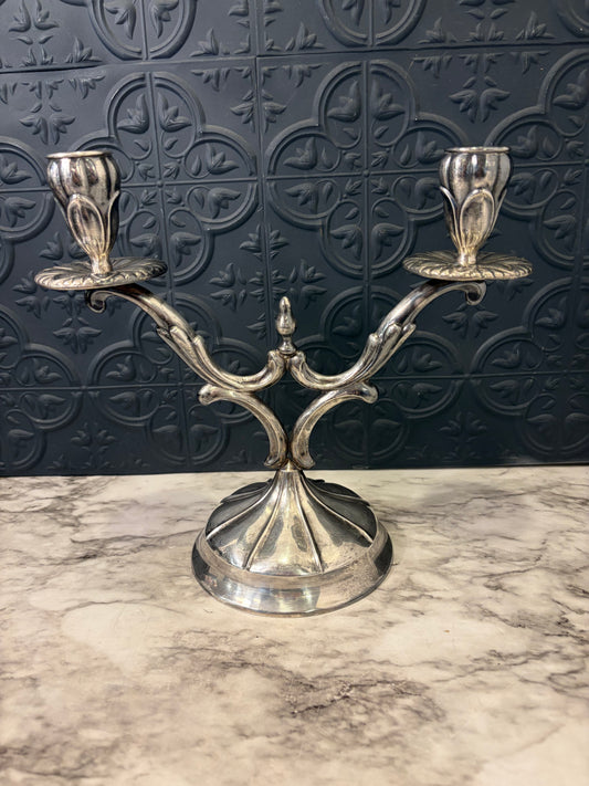Madhur Silver Plate Two Arm Candelabra