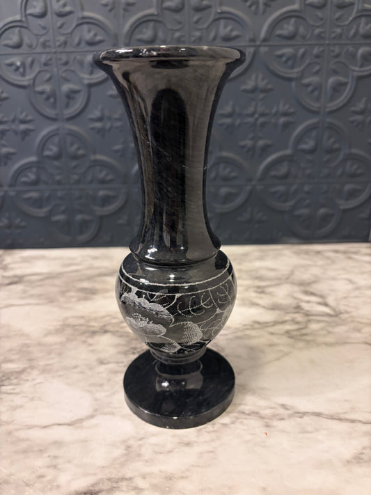 Etched Grey Stone Vase 8"