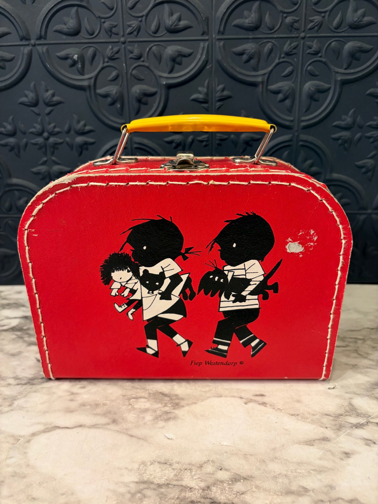Vintage Red Cardboard Suitcase by Fiep Westendorp
