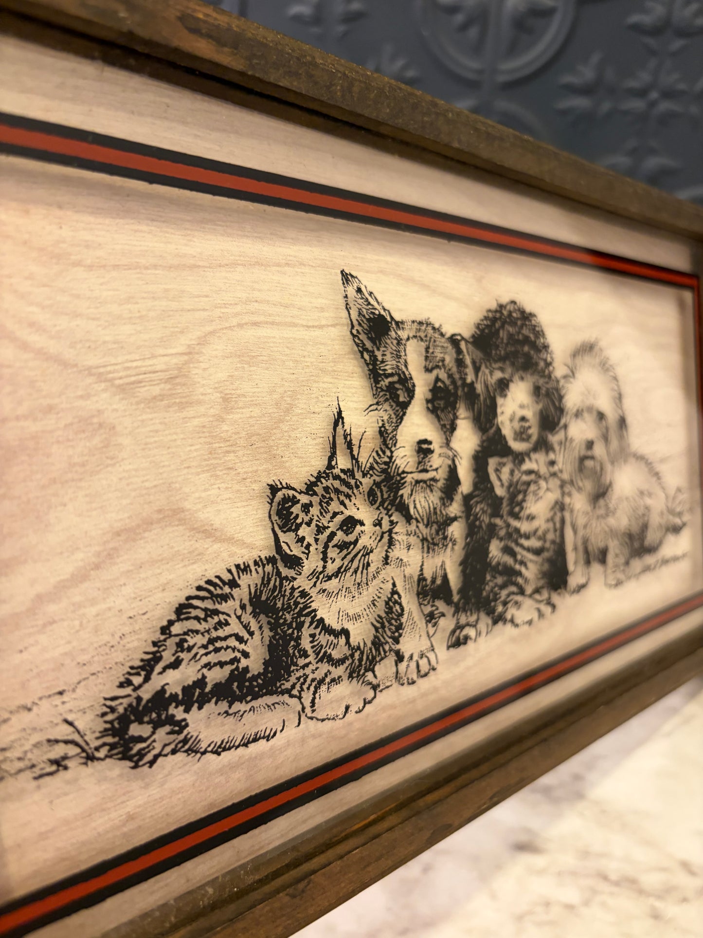 Leon Burrows Reverse Painting on Glass of Dogs