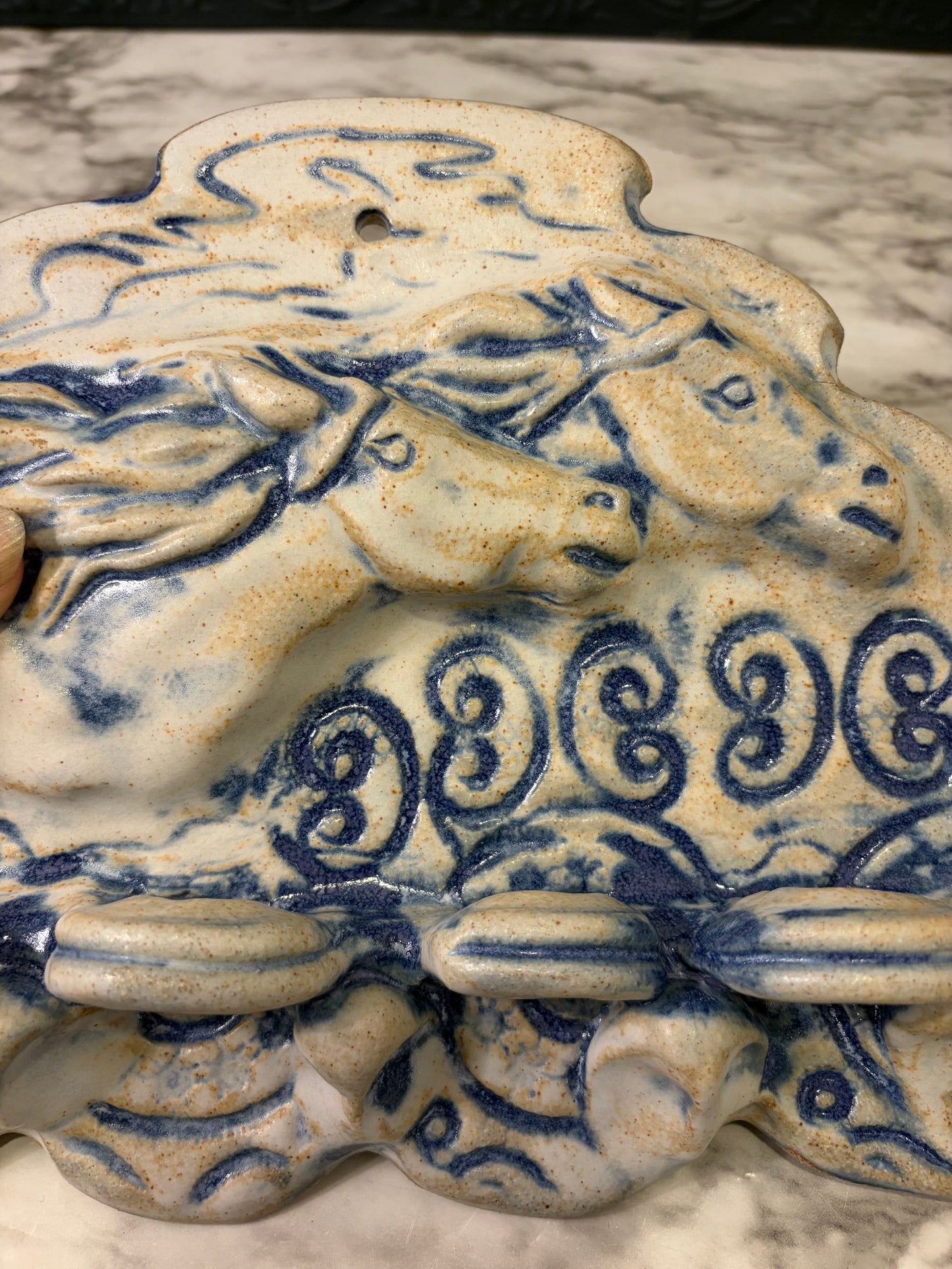 Ceramic Wall Blue and White Horse with Cutouts