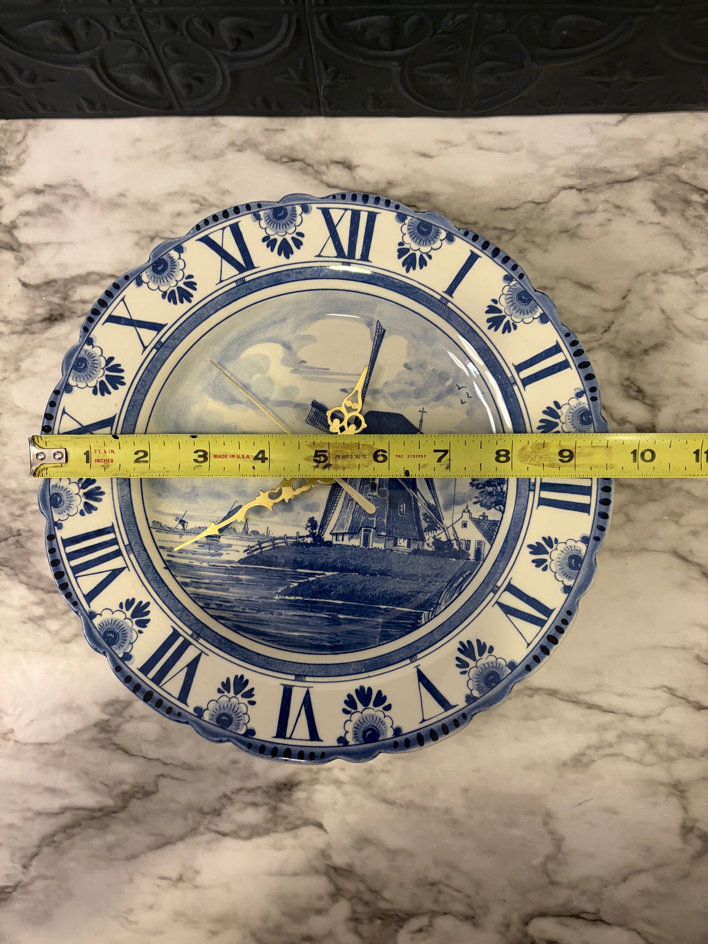 Delft Wall Clock with Windmill