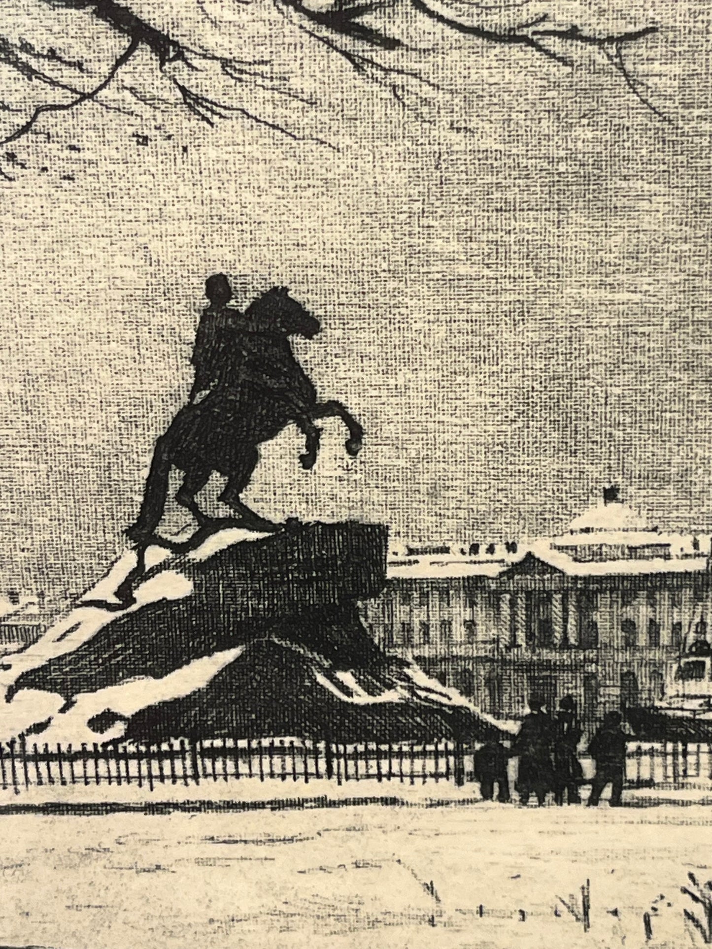 Etching of the Bronze Horseman Framed