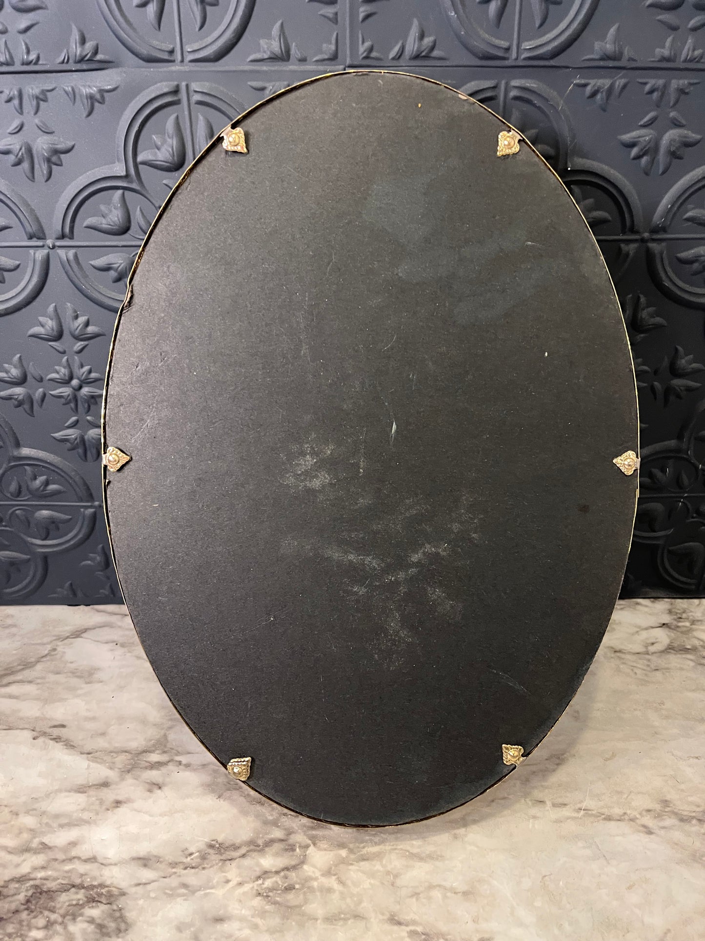 Oval Brass Filigree Mirror Tray 13"