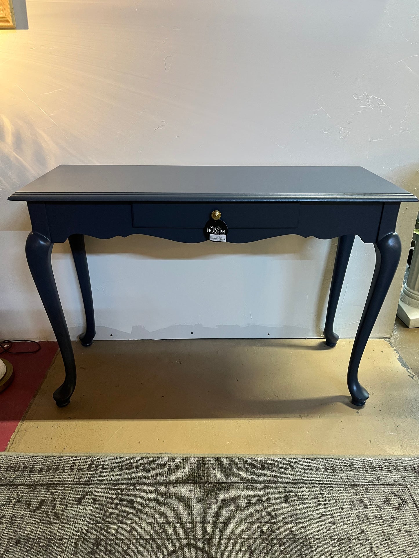 Blue Vanity Entry Table Painted Inkwell