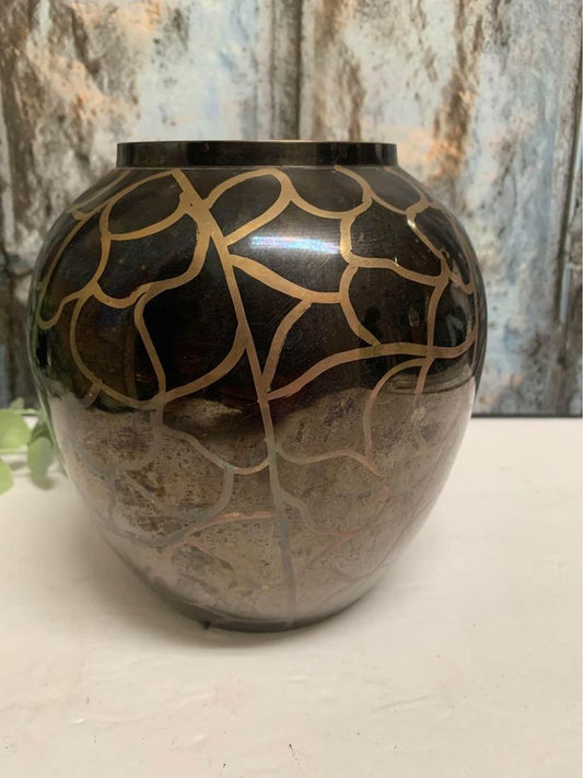 Abstract 2 tone brass metal vase
