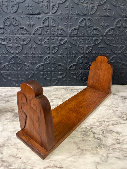 Vintage Hand Carved Wood Book Rack
