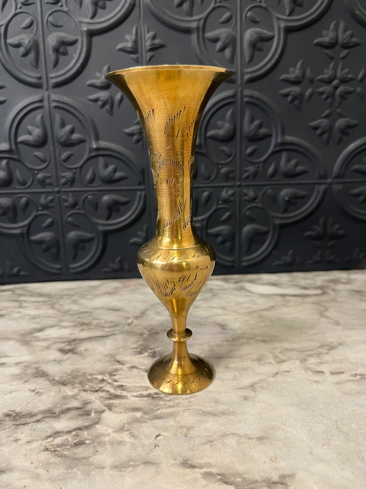 Small Etched brass fluted vase 6"