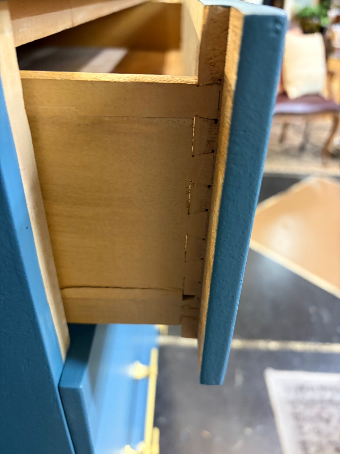 Tallboy Dresser Painted Blue with Gold Handles