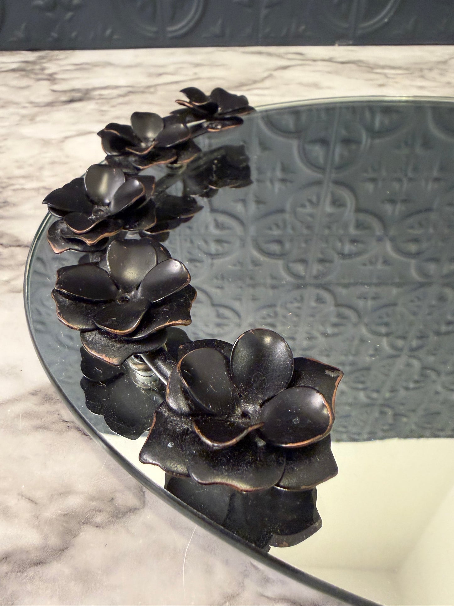 Oval Mirror Tray with Black Roses