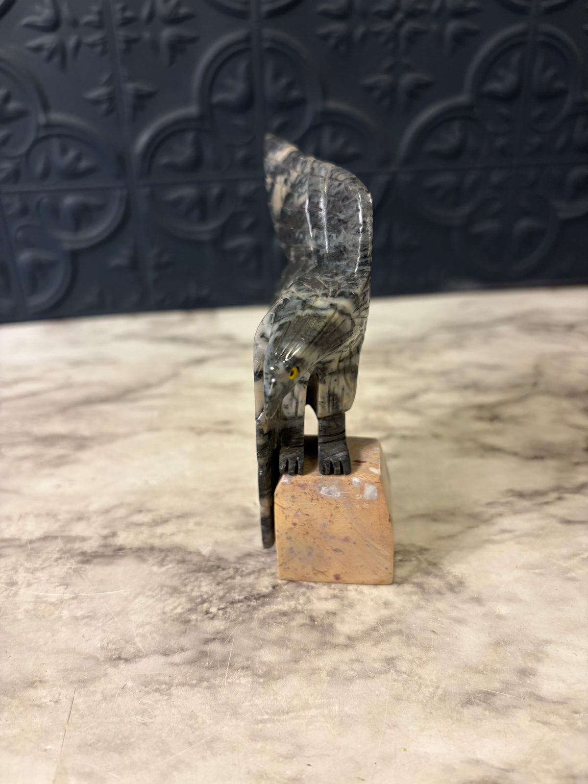 Gray Carved Soapstone Eagle