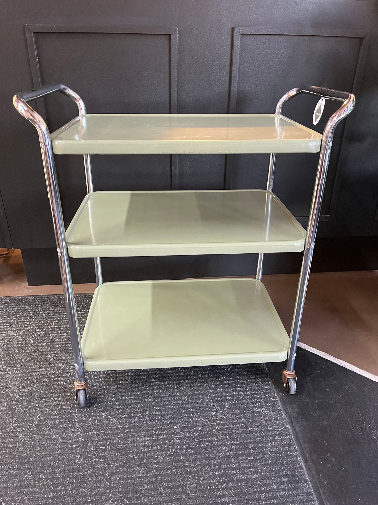 Vintage Sage Green Metal 3 tier cart