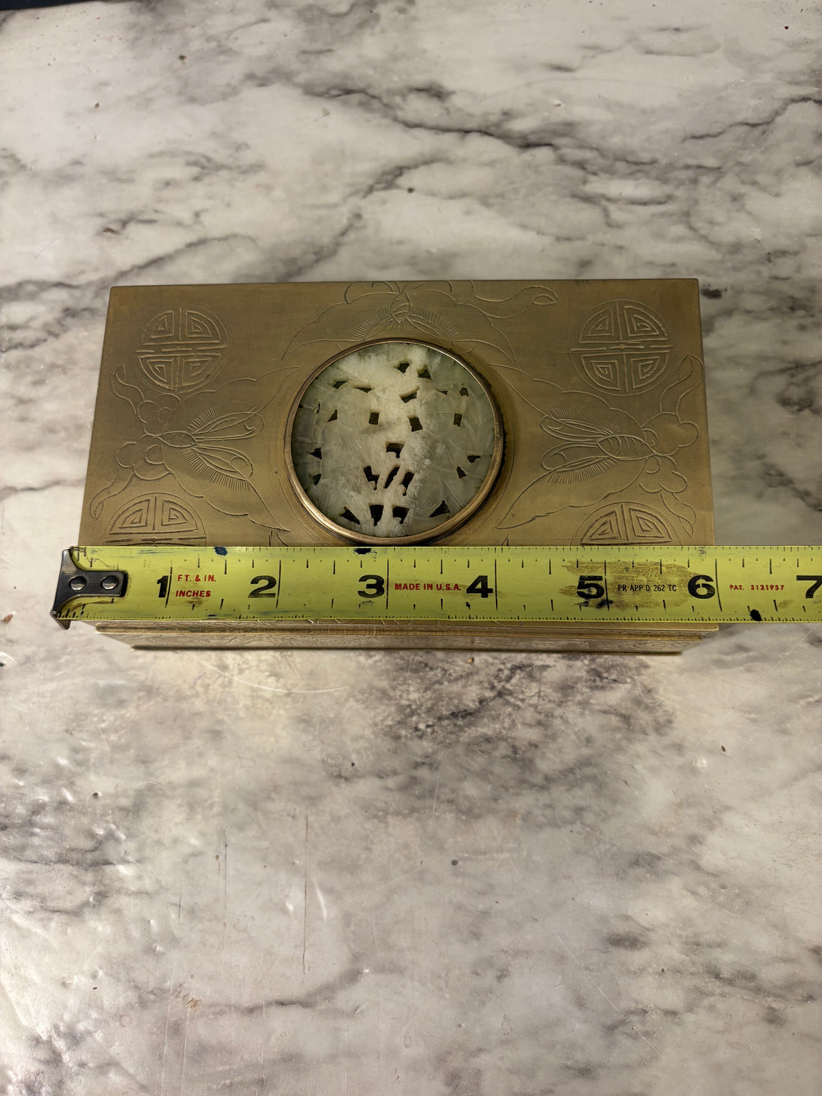 Brass Cigarette Box with Soapstone? Inlay