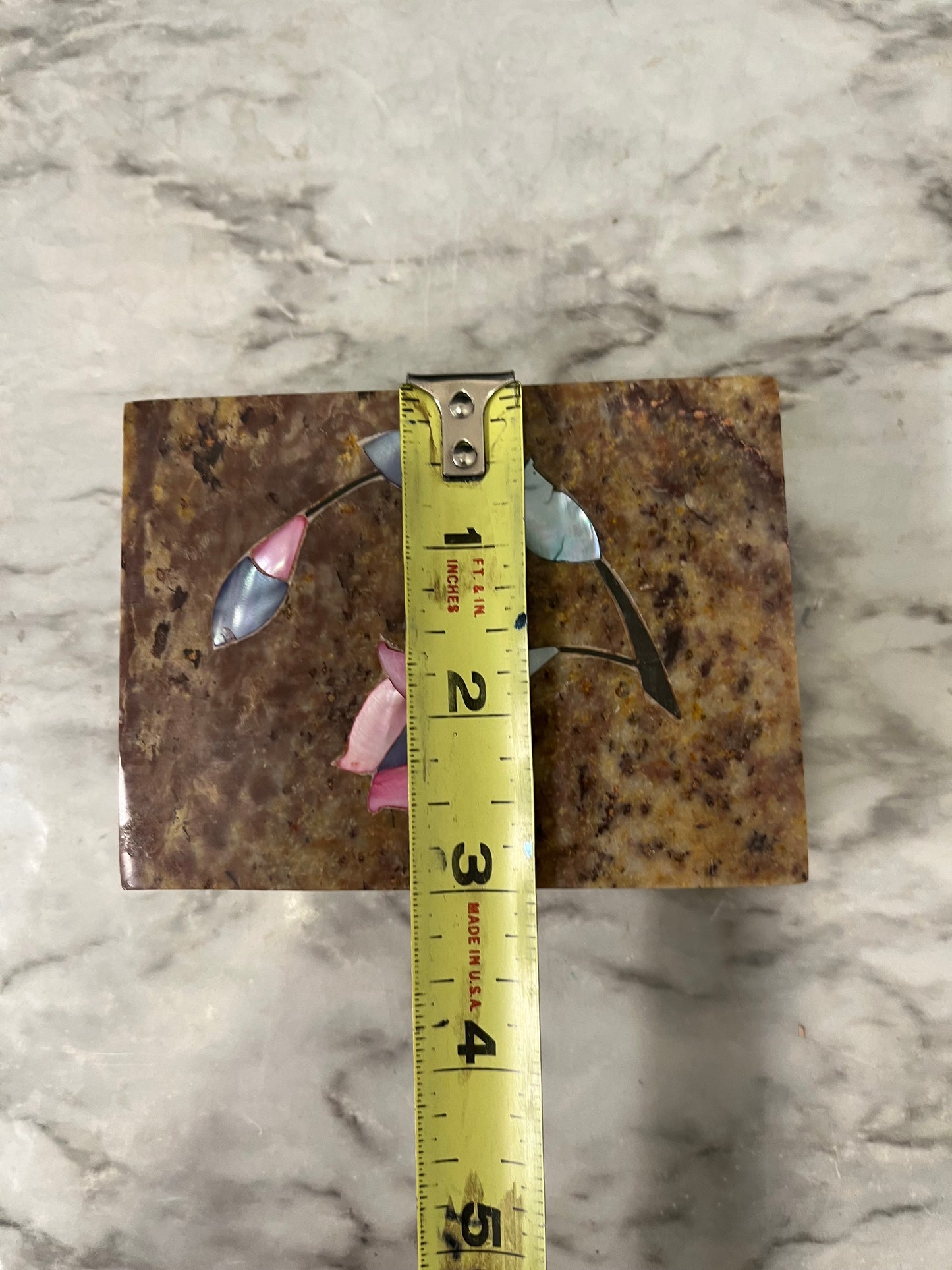 Stone Trinket box with pink flower