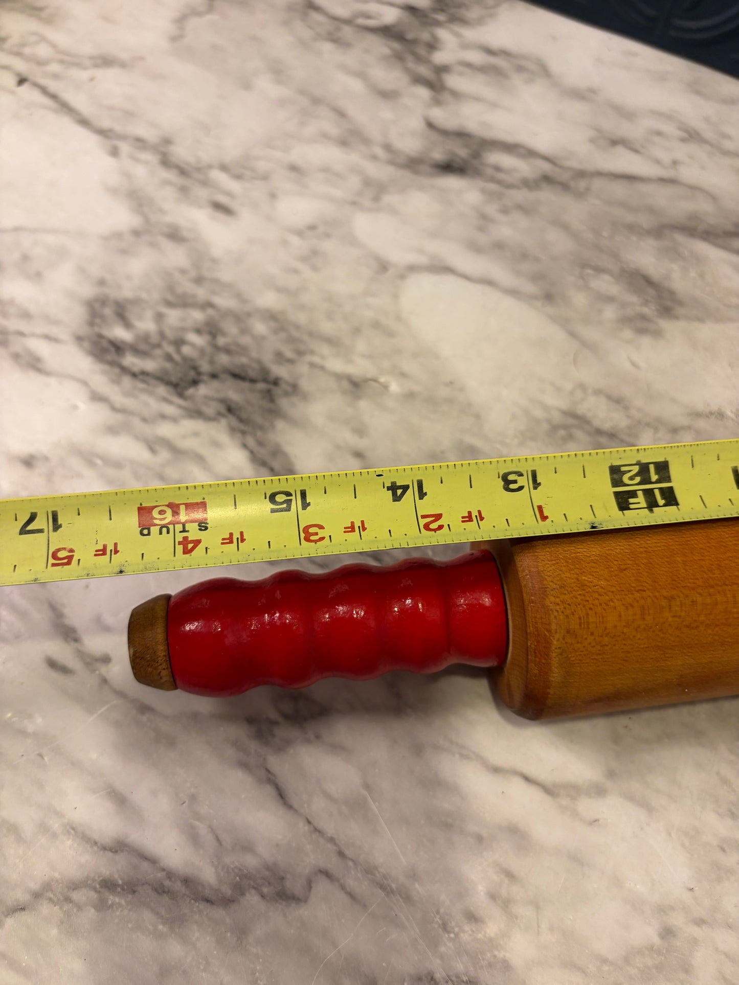 Wood Rolling Pin with Bright Red Handle