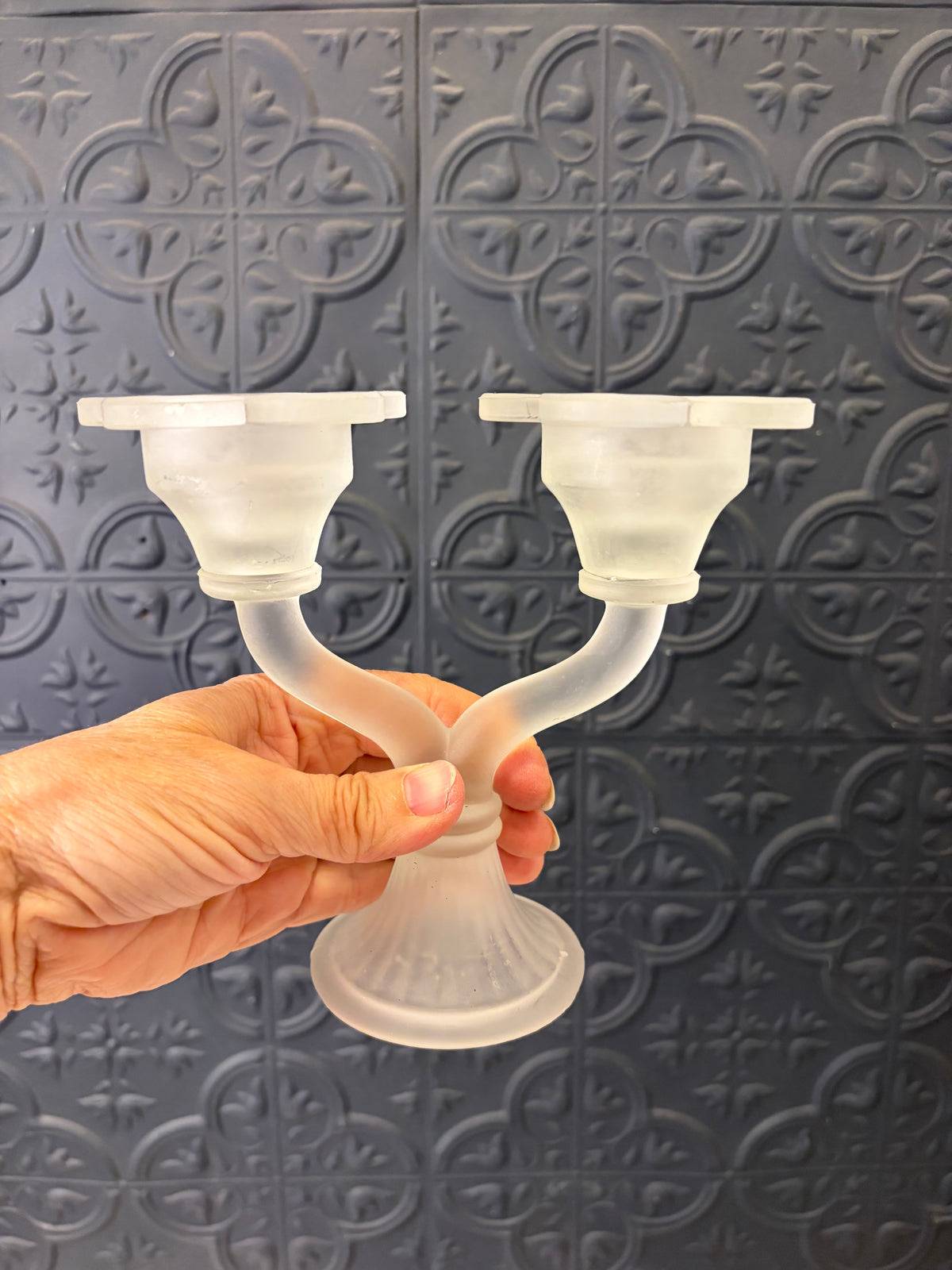 Dual Frosted Glass Tulip Candle Holder